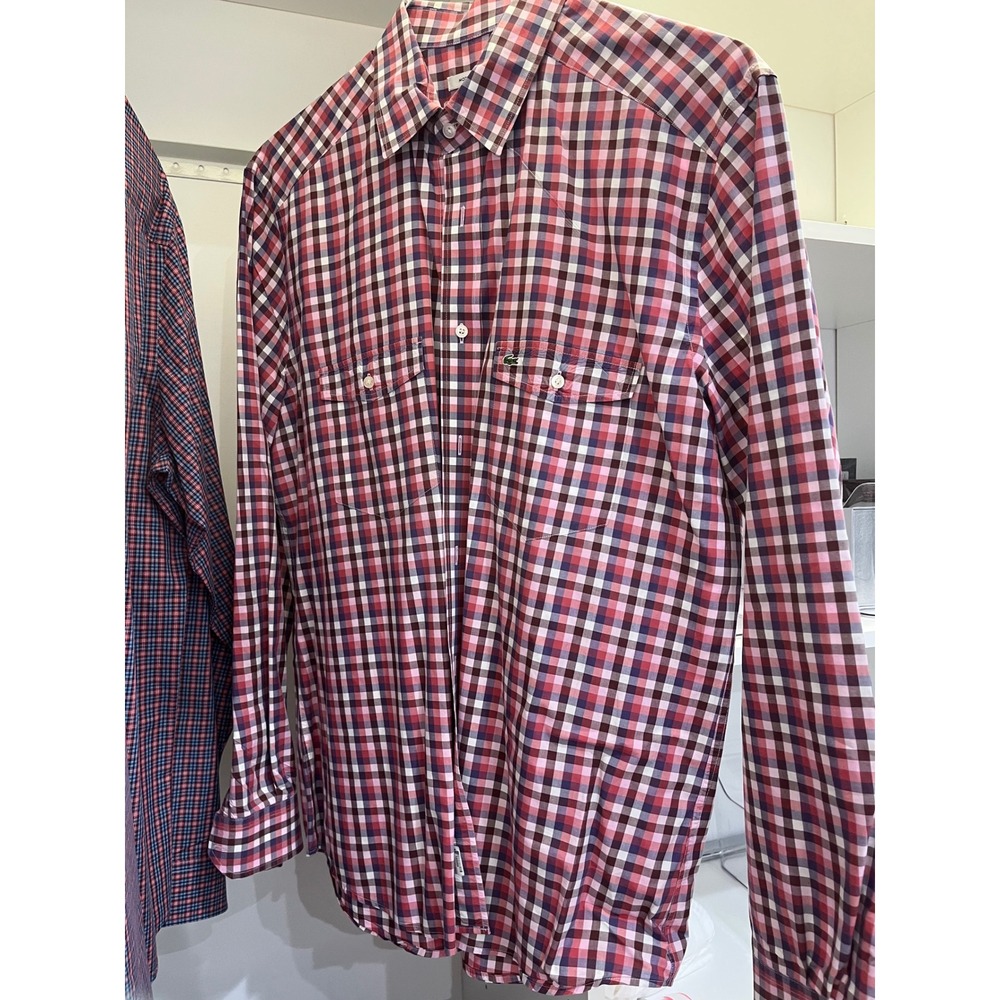 Lacoste Modern‎ Fit Dress Shirt Mens Size 42 Long Sleeve Button Down Plaid